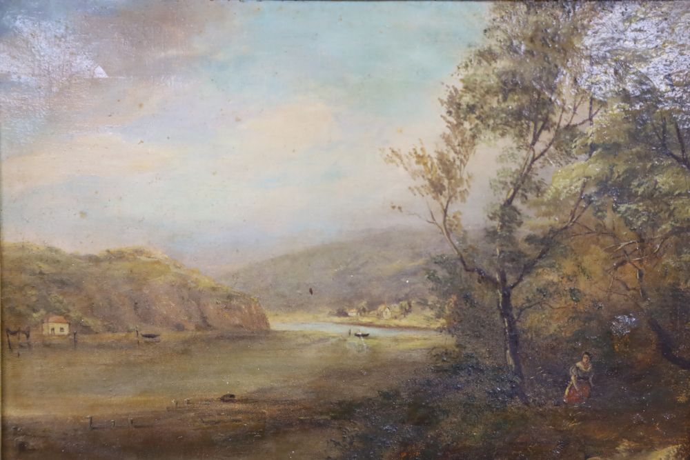 19th century English School, oil on canvas, Estuary scene, 21 x 31cm